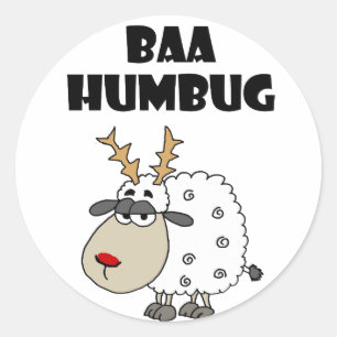Funny Sheep Bah Humbug Christmas Pun Cartoon Classic Round Sticker