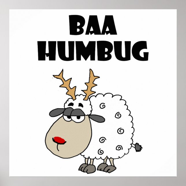 Funny Sheep Bah Humbug Christmas Pun Cartoon Poster (Front)
