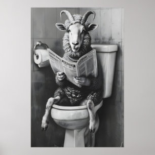 Funny Sheep Bathroom Print, Newspaper Toilet Humou Poster