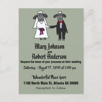 Funny Sheep Bride and Groom Wedding Invitation Postcard