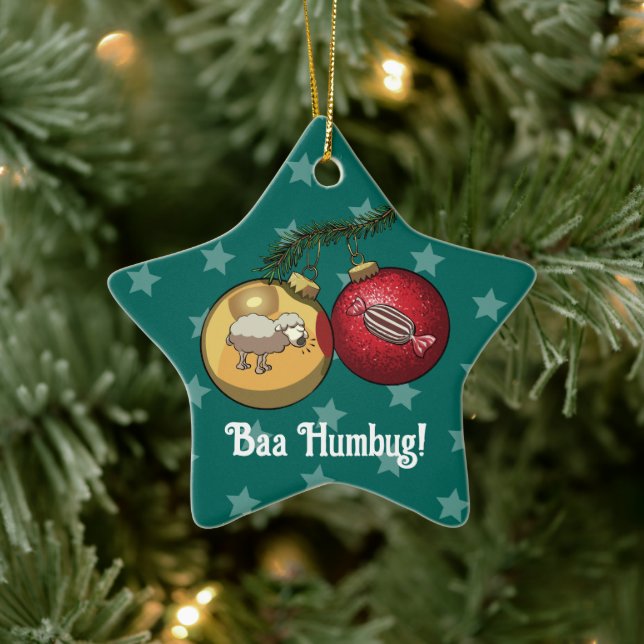 Funny Sheep Christmas Candy Baa Humbug Cartoon Ceramic Ornament (Tree)