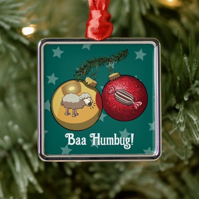 Funny Sheep Christmas Candy Baa Humbug Cartoon Metal Ornament (Tree)