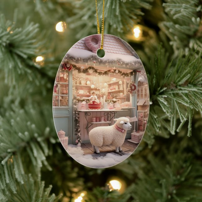 Funny sheep christmas, Gift for farm lovers Ceramic Ornament (Tree)