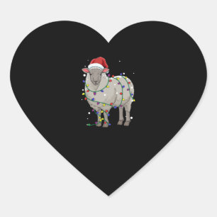 Funny Sheep Christmas   Santa Claus Gift Heart Sticker