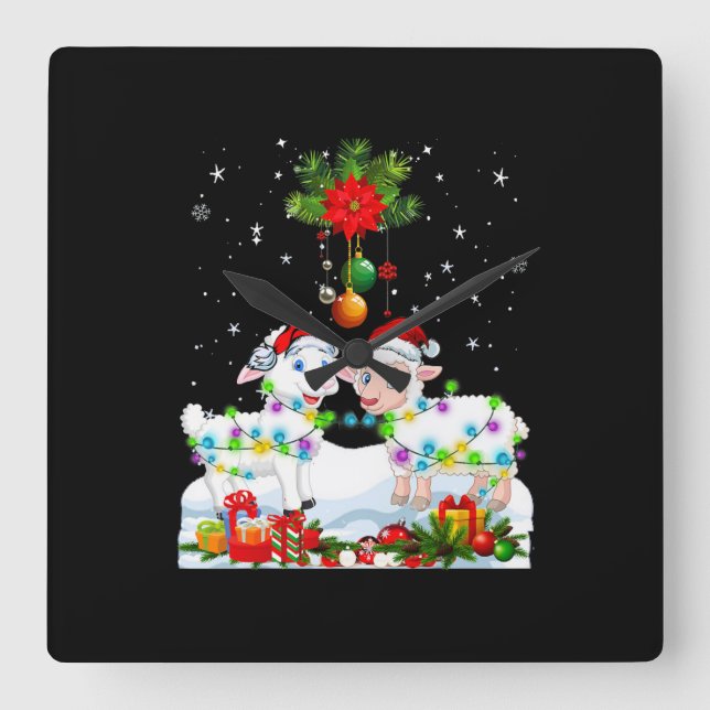 Funny Sheep Christmas Tree | Xmas Animal Gift Square Wall Clock (Front)