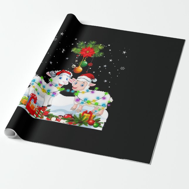 Funny Sheep Christmas Tree | Xmas Animal Gift Wrapping Paper (Unrolled)