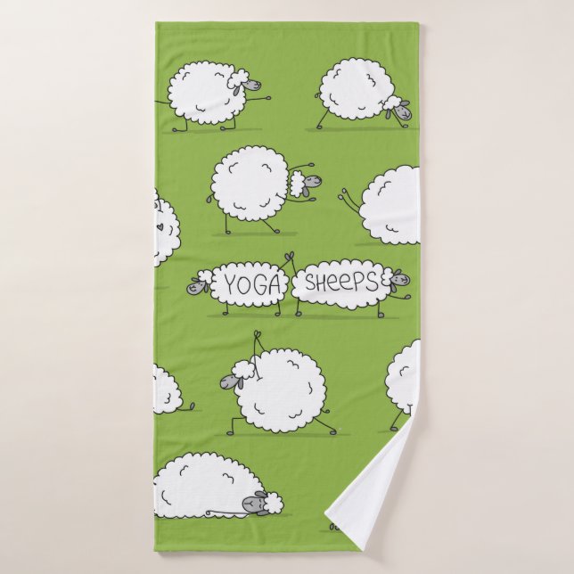 Funny sheep doing yoga, sketch bath towel (Bath Towel)