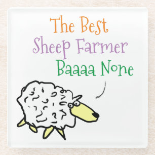 Funny Sheep Farmer Sheep Best Baaa None Cartoon Glass Coaster