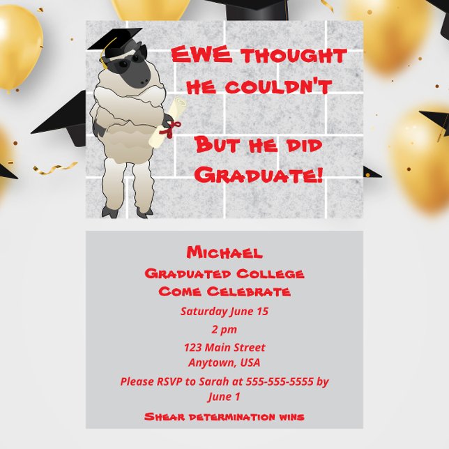 Funny Sheep Graduation Invitation (Creator Uploaded)