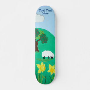 funny sheep grazing blue sky scenic illustration skateboard