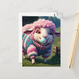 Funny Sheep in a Sweater Chewing Bubble Gum Postcard
