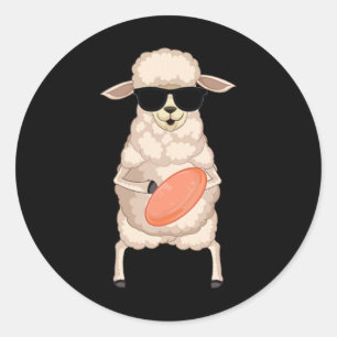 Funny Sheep Lamb Wearing Sungles Playing Disc Golf Classic Round Sticker