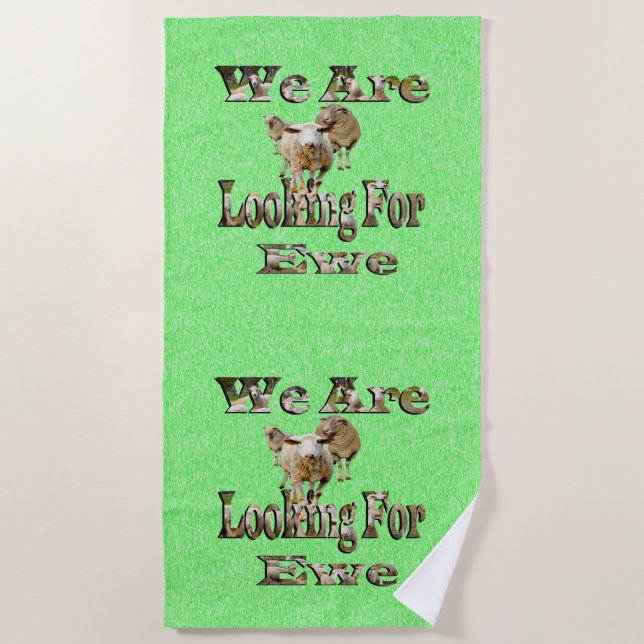 Funny Sheep Looking For Ewe, Beach Towel (Front)
