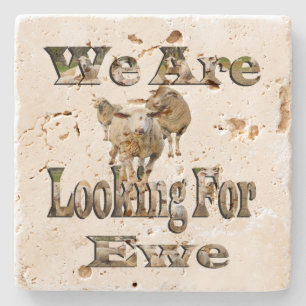 Funny Sheep Looking For Ewe, Stone Coaster