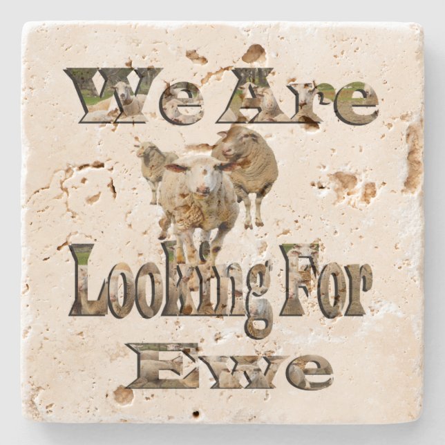 Funny Sheep Looking For Ewe, Stone Coaster (Front)