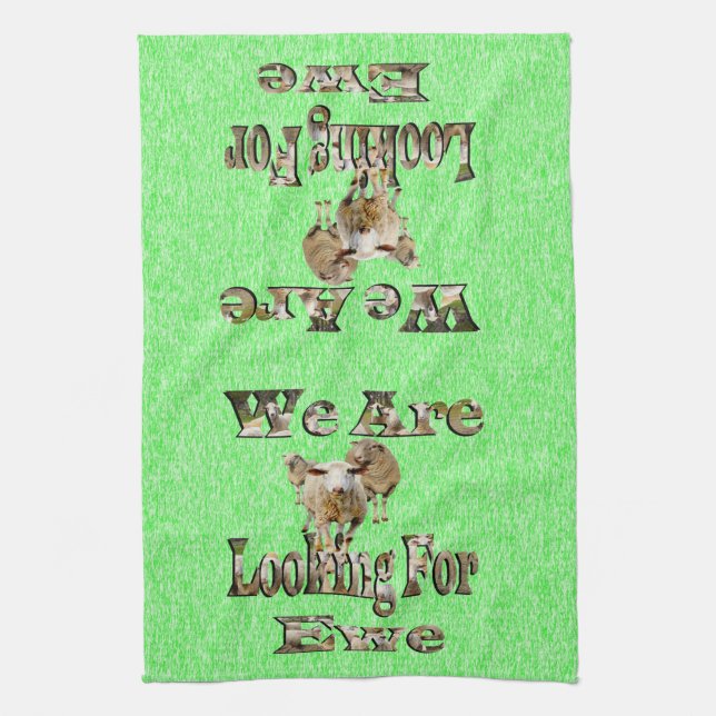 Funny Sheep Looking For Ewe, Tea Towel (Vertical)