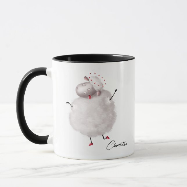 Funny Sheep Love Heart Personalised Name Mug (Left)