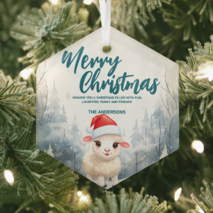 Funny  sheep Merry Xmas tree snow Holiday party Glass Tree Decoration