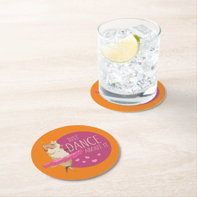 Funny Sheep Message - Just Dance About It 1 Round Paper Coaster (Insitu)