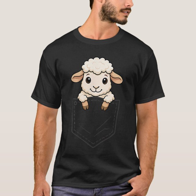 Funny Sheep Peeking in Pocket Lamb Farm Animal Lov T-Shirt (Front)