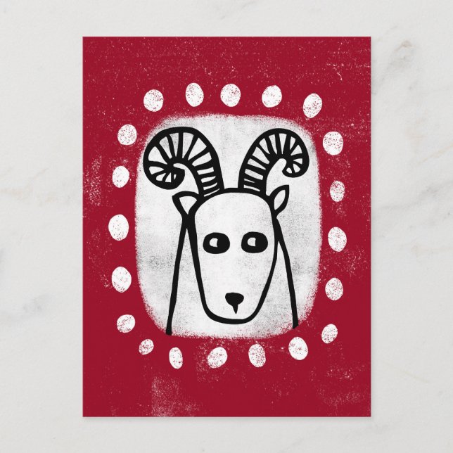 Funny Sheep Ram On Red Postcard (Front)