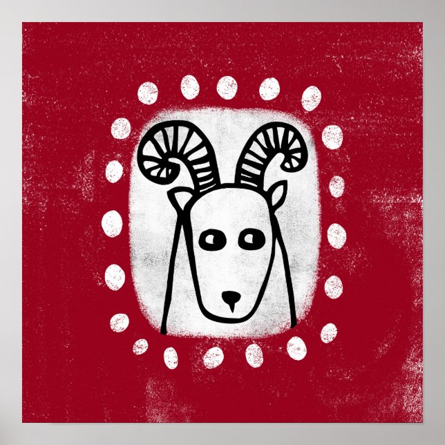 Funny Sheep Ram On Red Poster Wall Art (Front)