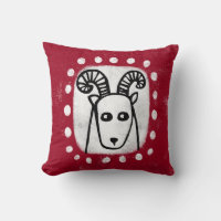 Funny Sheep Ram On Red Throw Pillow