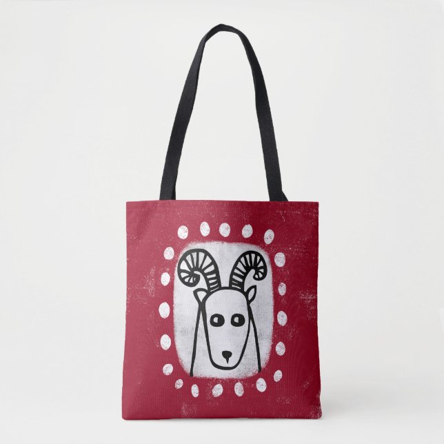 Funny Sheep Ram On Red Tote Bag (Front)