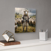 Funny Sheep Shepard With His Flock Of Sheep,