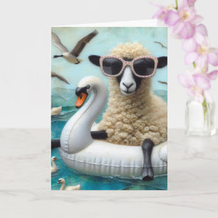 Funny Sheep Swan Float All Occasions  Card