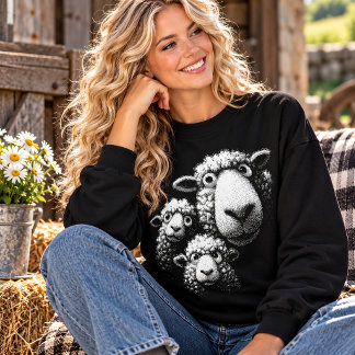Funny Sheep Trio Wide Eyed Farm Animal Humour Sweatshirt