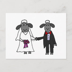 Funny Sheep Wedding Cartoon Postcard