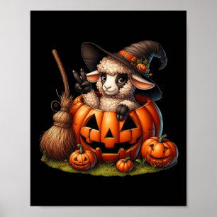 Funny Sheep Witch Pumpkin Halloween Mens Womens Ki Poster