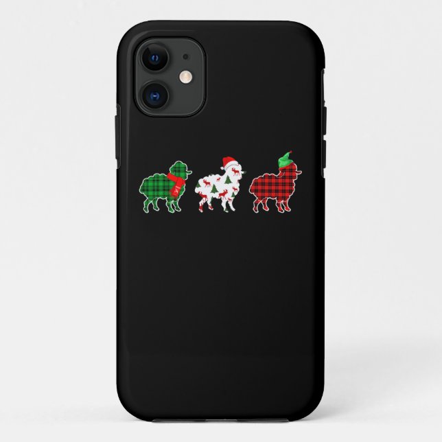 Funny Sheep Xmas Tree Lights | Red Plaid Gift Case-Mate iPhone Case (Back)