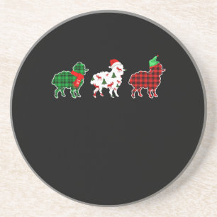 Funny Sheep Xmas Tree Lights Red Plaid Gift Coaster