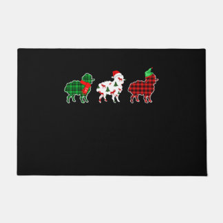 Funny Sheep Xmas Tree Lights | Red Plaid Gift Doormat