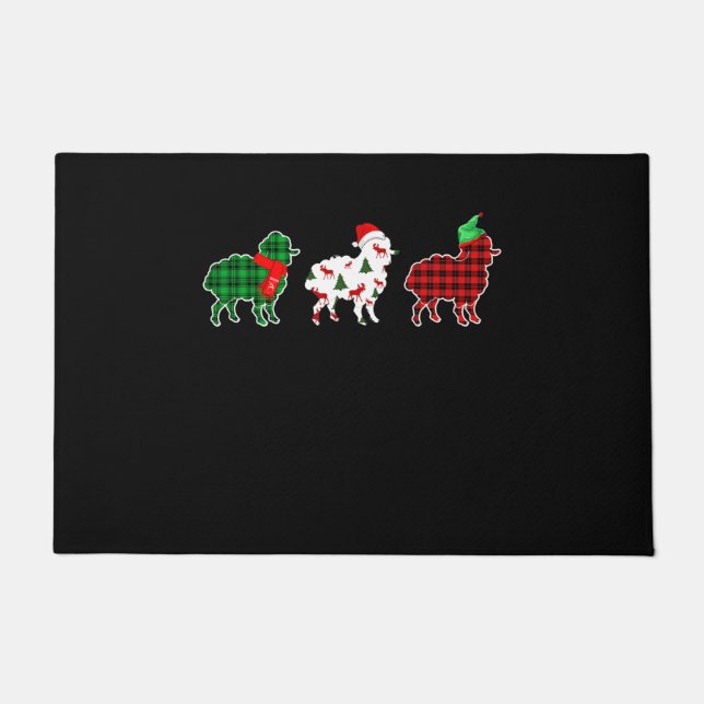 Funny Sheep Xmas Tree Lights | Red Plaid Gift Doormat (Front)