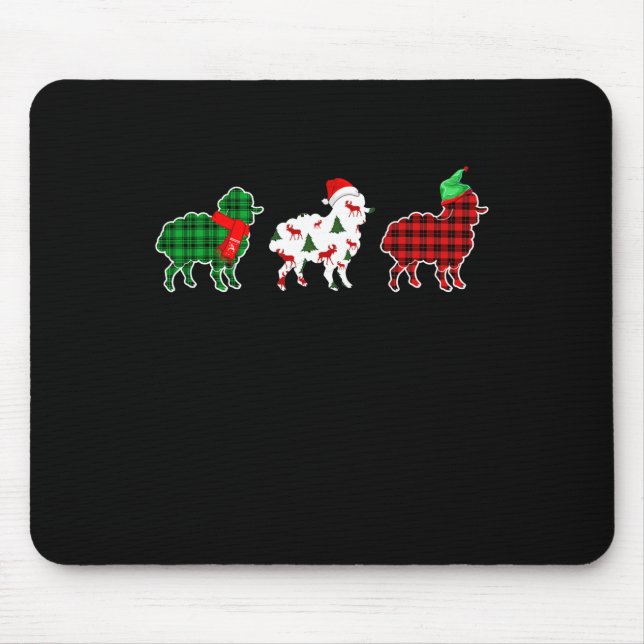 Funny Sheep Xmas Tree Lights | Red Plaid Gift Mouse Pad (Front)