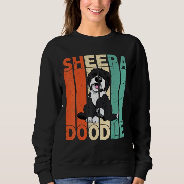 Funny Sheepadoodle Black Poodle Retro Doodle Sweatshirt (Front)