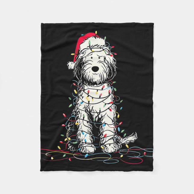 Funny Sheepadoodle Christmas Graphics Dog Lights L Fleece Blanket (Front)