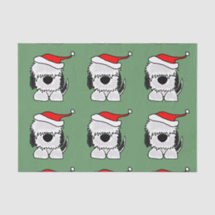 Funny Sheepdog in Santa Hat Christmas Tissue Paper