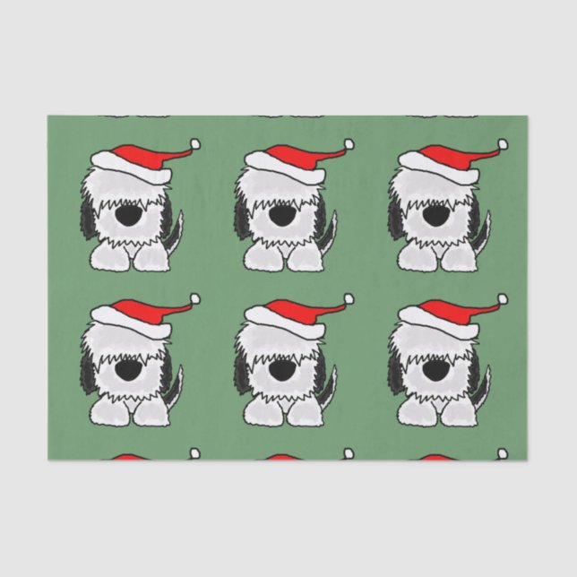 Funny Sheepdog in Santa Hat Christmas Tissue Paper (Front)
