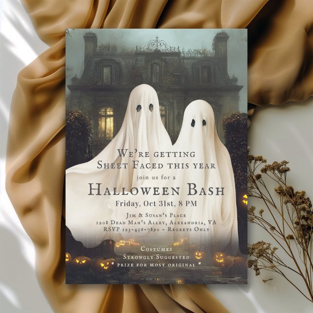 Funny Sheet Faced Ghosts Halloween Party Invitation (Available in both printed and instant download digital formats.)