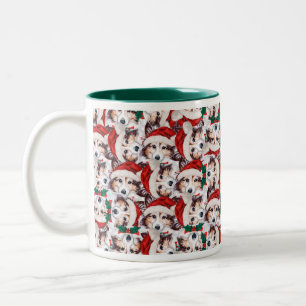 Funny Sheltie Christmas Pattern Two-Tone Coffee Mug