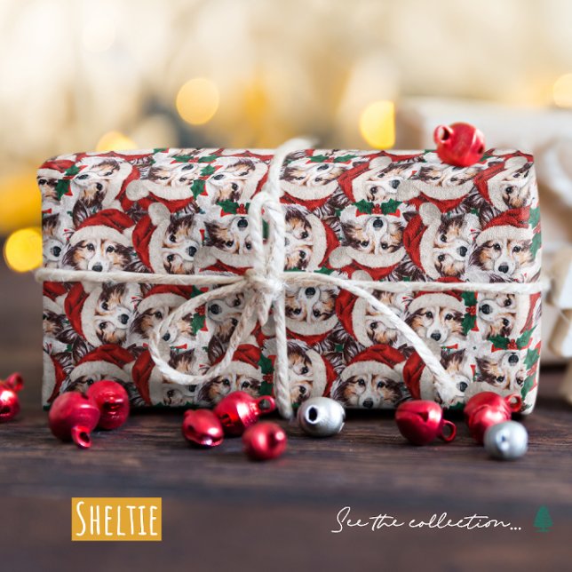 Funny Sheltie Christmas Pattern Wrapping Paper (Creator Uploaded)