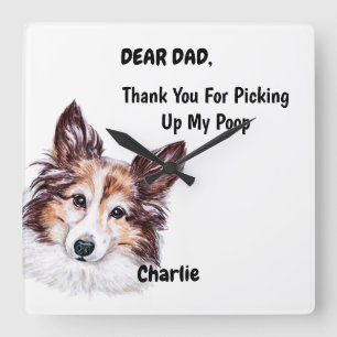 Funny Sheltie Dog Dad Watercolor Canine Art Square Wall Clock