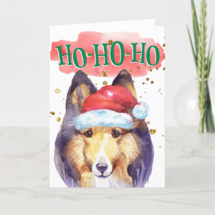 Funny Sheltie dog Santa hat yappy howlidays Holiday Card