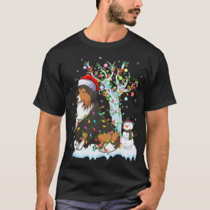 Funny Sheltie Dog Xmas Lighting Santa Hat Sheltie T-Shirt