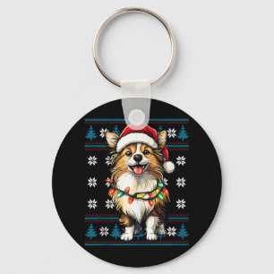 Funny Sheltie Santa Xmas Tree Lights Sheltie Ugly Key Ring