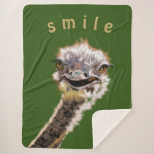 Funny Sherpa Blanket Happy Ostrich Smile